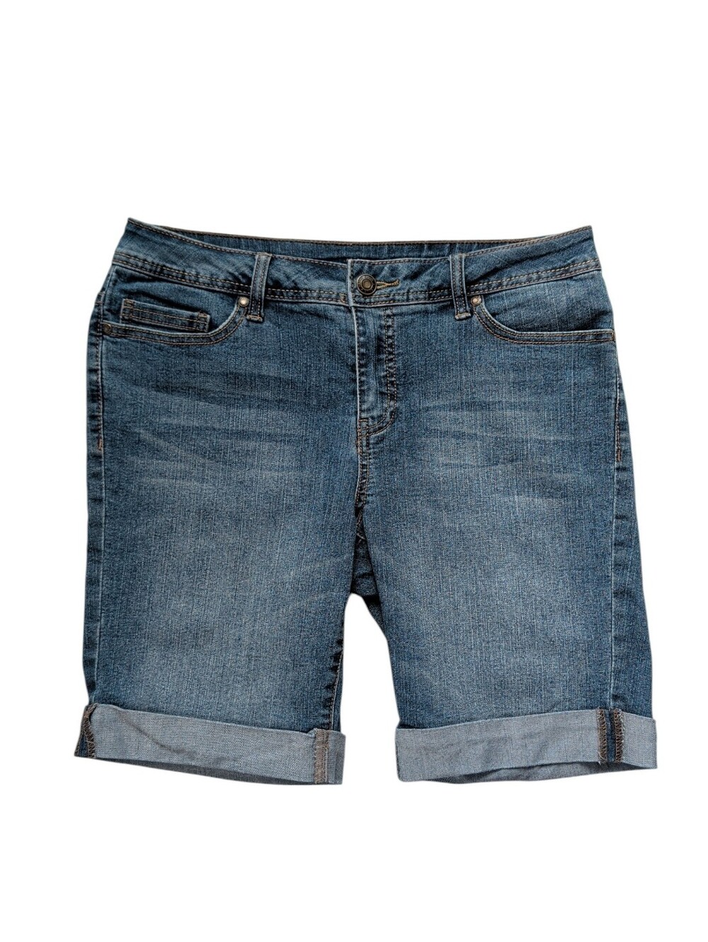 Faded Glory Cuffed Denim Bermuda Shorts 10 Gotham Wash Blue Pockets